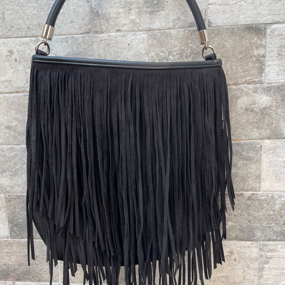 ❤️ EXPRESS BLACK FRINGE SUEDE SATCHEL PURSE BAG - Picture 4 of 4